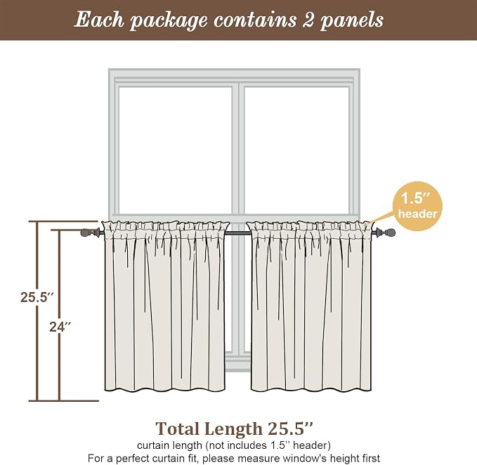 Chyhomenyc Sheer Curtains Tiers 42W x 24L Inches 2 Pieces Set, Light Filtering - Image 3