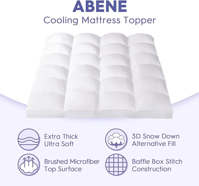ABENE RV Short Queen Mattress Topper for Back Pain Relief, Extra Thick Mattress Pad Pillowtop, Soft Plush Mattress Cover Bed Topper with Deep Pocket, Overfilled Down Alternative Filling, White
