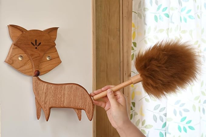 Cute Little Fox for Home Office Decor Small Wooden Feather Duster Lambswool - Image 4
