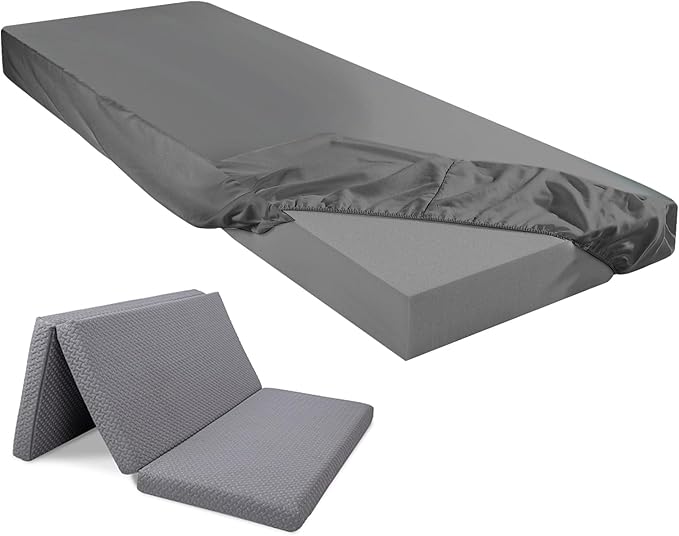 Breling Fitted Sheet (Sheet Only) Compatible with Milliard Trifold Mattress Folding Mattress Fitted Microfiber Bedsheet for Camp Bunk Rvs Bed(Dark Gray,Single,4'')