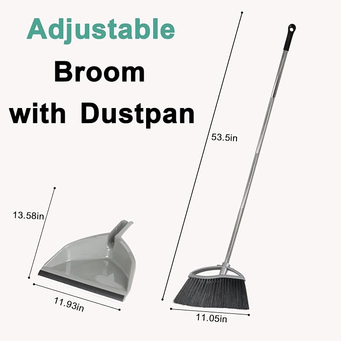 Soft Bristle Broom and Dustpan Combo Set, Long Handle Indoor Broom - Image 2