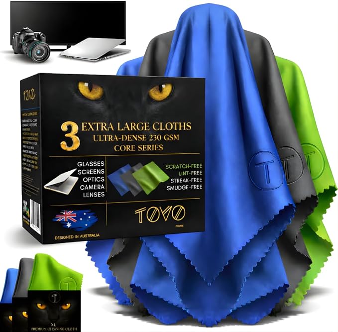 Extra Large Microfiber Screen Cleaning Cloths | 3 Packs | 12"x12", 230 GSM | by TOVO-MadeforLife