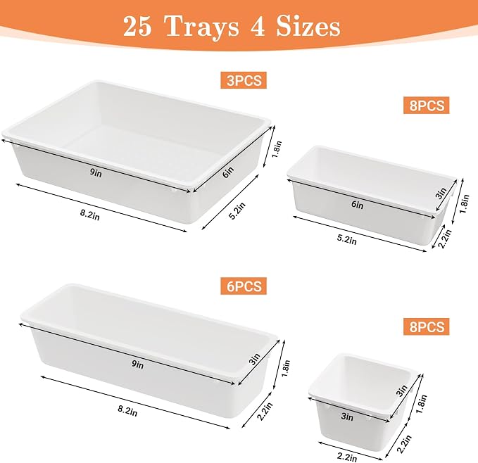 25 PCS Plastic Drawer Organizer Set, 4-Size Versatile Organizer Trays & storage - Image 2