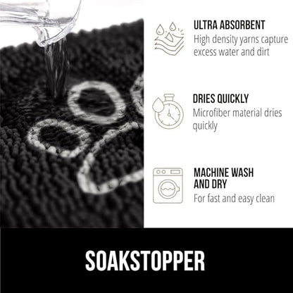 GORILLA GRIP SOAKSTOPPER Dog Door Mat, 48x30 Machine Washable Rug Absorbent Doormat Captures Moisture Mud Dirt, Quick Dry Soft Chenille Entryway Rugs Indoor Entrance Mats for Dog Paws, Black White