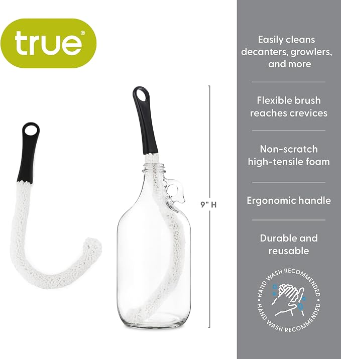 True Decanter and Growler Brush Multipurpose Glassware Cleaner, No-Scratch - Image 3