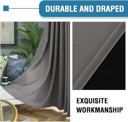 H.VERSAILTEX 100% Blackout Curtains for Bedroom Thermal Insulated Blackout Curtains 45 inch Length Heat and Full Light Blocking Window Drapes for Living Room with Black Liner 2 Panels, Grey