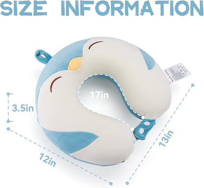 Niuniu Daddy Travel Neck Pillow - Pure Memory Foam Neck Support for Airplane, Car, Train Travel - Penguin Design for Kids 8+, Teens and Adults