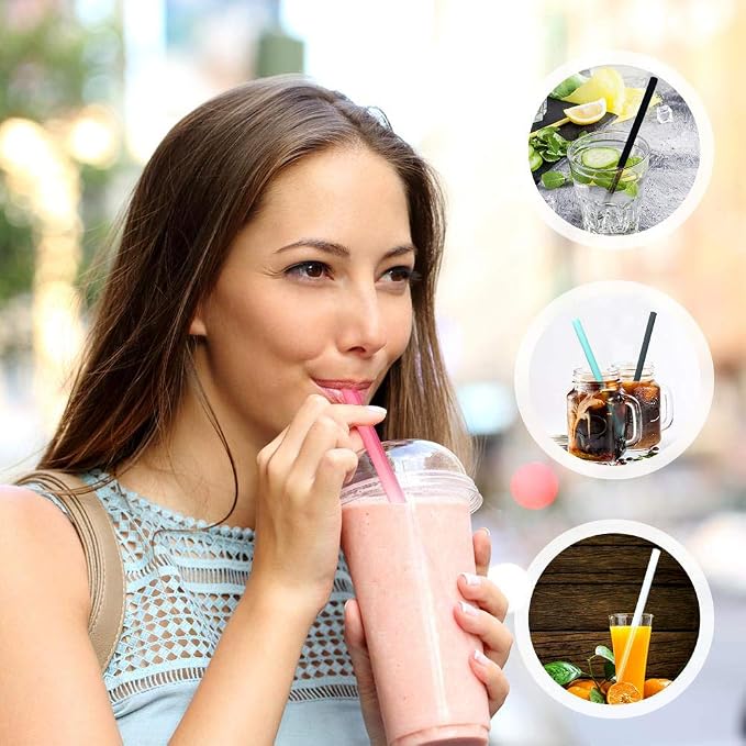 Silicone Straws Set of 10 Straight Smoothies Straws Large Silicon Reusable - Image 5