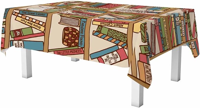 Books on Bookshelf Rectangular Tablecloth Cute Sleeping Cat Kitten in Library - Image 6
