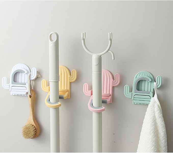 4 Pack Broom and Mop Holder Wall Mount，Cute Cactus Wall Utility Hooks No Drill - Image 9