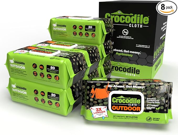 Crocodile Cloth Outdoor Cleaning Wipes – 8 Packs/640 Total Count Plant-Based by CrocodileCloth