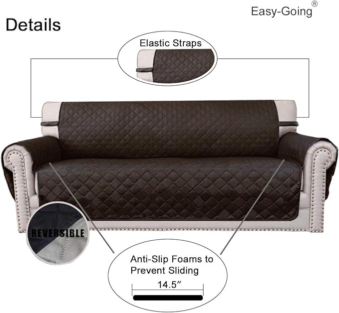 Easy-Going Reversible Oversized Couch Cover for 3 Cushion Couch Sofa Cover for Dogs Water Resistant Furniture Protector Cover with Foam Sticks for Pet (Oversized Sofa, Chocolate/Beige)
