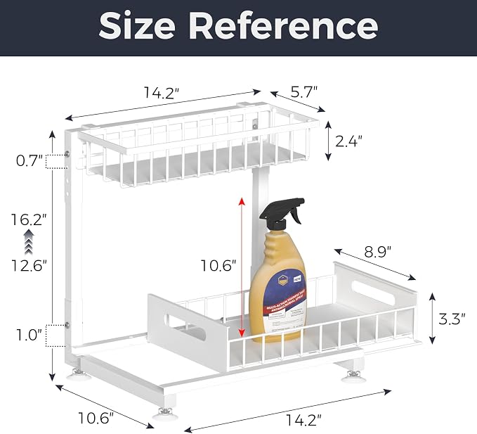 L-Shaped Under Sink Organizer, 2 Pack 2-Tier Pull Out Metal Kitchen Cabinet - Image 6