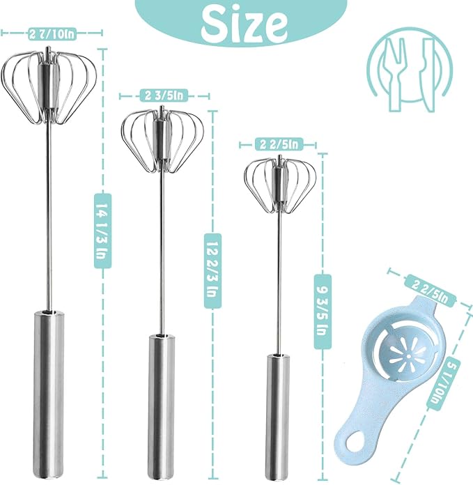 Semi-automatic Whisk, Stainless Steel Egg Beater, Hand Push Rotary Whisks Mixer - Image 2