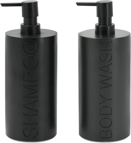 Matte Black Resin 2 Piece Shampoo and Body Wash Dispenser Set, Luxurious by IndecorHome