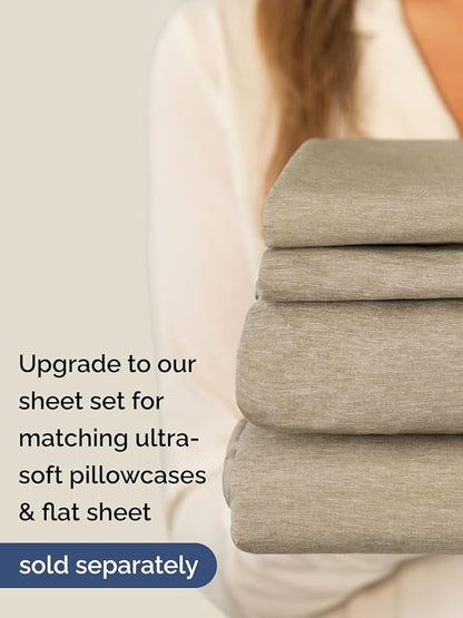 Extra Deep Cal King Fitted Sheet - Hotel Luxury Single Fitted Sheet Only - Easily Fits 18 to 24 inch Mattress - Ultra Soft, Wrinkle Free with Extra Deep Pockets - Breathable & Comfy - Heathered Beige