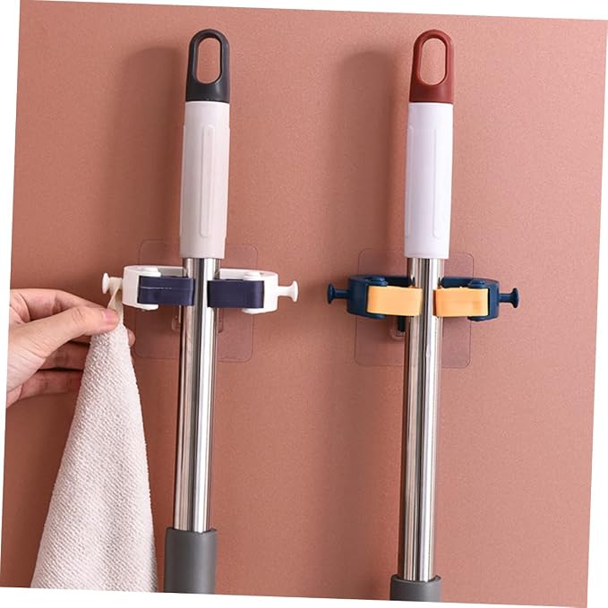 VOSAREA 2pcs Punch Mop Holder and Broom Organizer Wall Mounted Cleaning Tools - Image 7