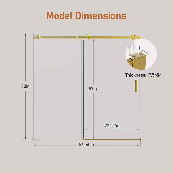 56-60 Inch Frameless Sliding Shower Door, 5/16" Clear Tempered Glass Bathtub - Image 2