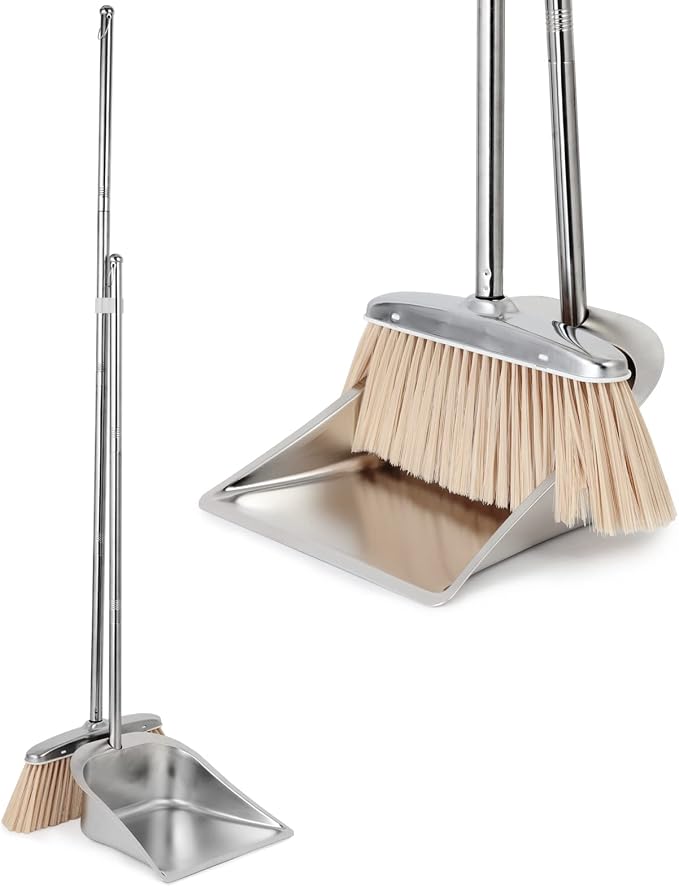 VOOWO Broom and Dustpan Set for Home, Stainless Steel Broom and Dustpan Set by VOOWO