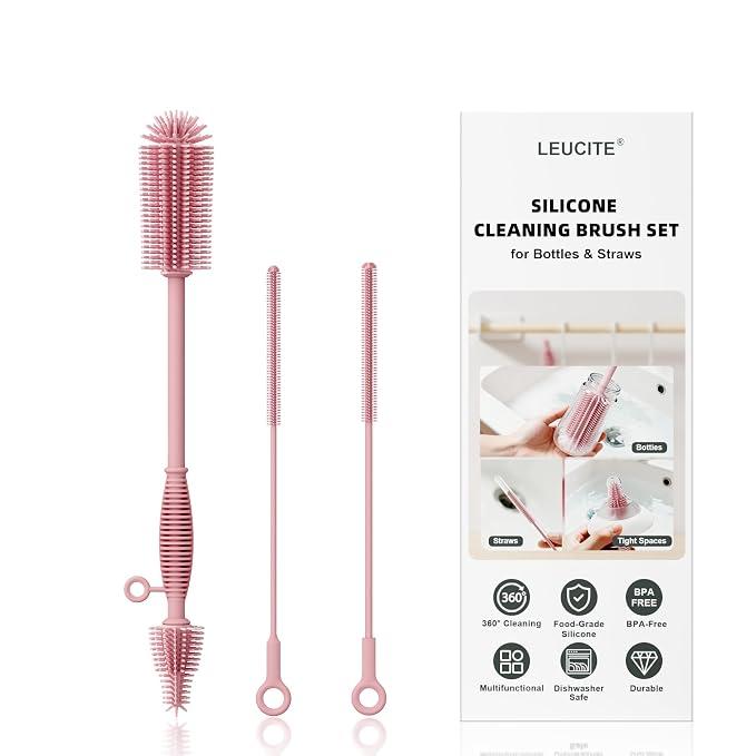Silicone Cleaning Brush Kit, Water Bottle and Straw Cleaner Brush Set by Leucite