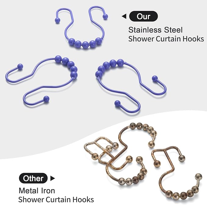 Goowin Shower Curtain Hooks, Stainless Steel Shower Curtain Hangers, Double - Image 2