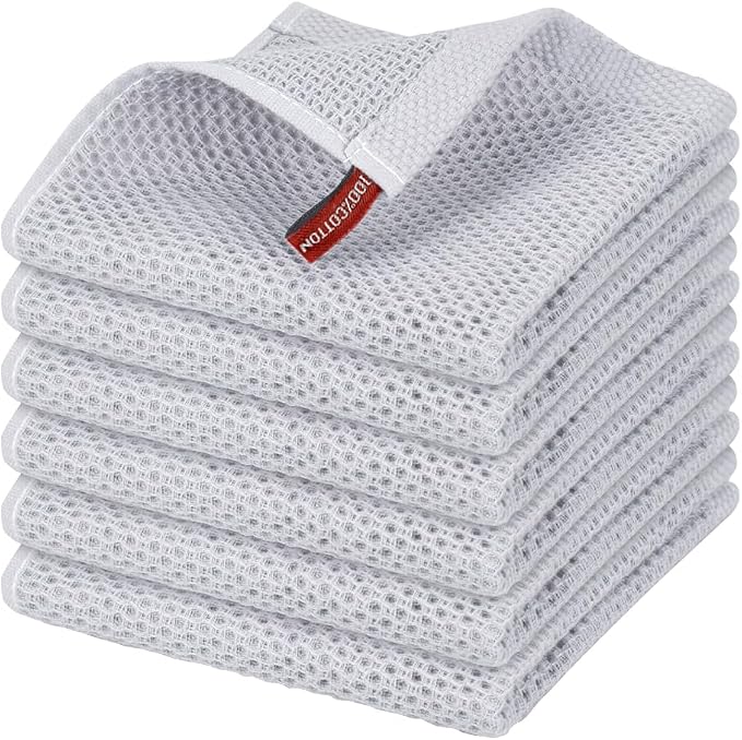 Nialnant 100% Cotton Cleaning Rags, 6 Pack Waffle Weave Dish Cloths, Super by Nialnant