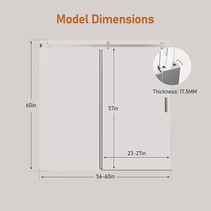 56-60 Inch Frameless Sliding Shower Door, 5/16" Clear Tempered Glass Bathtub - Image 2