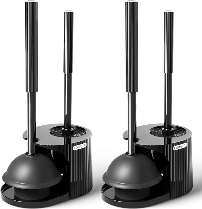 2Pack 2 in 1 Toilet Brush and Plunger Set, Extended Handle Plunger, Toilet Bowl by FORASTO