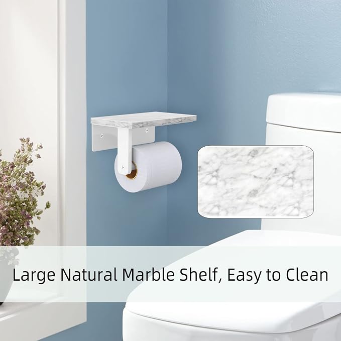 Toilet Paper Holder with Natural Marble Shelf, 304 Stainless Steel Screw Wall - Image 8