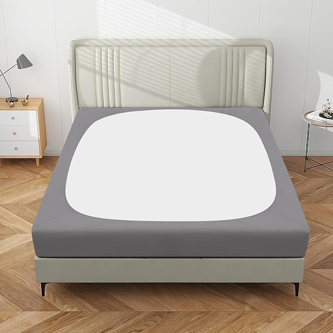 PureFit Stretchy Box Spring Cover King - Elastic Fitted Box Spring Wrap Around 4 Sides, Wrinkle & Fading Resistant Fits King and C-King Size Beds, Light Gray