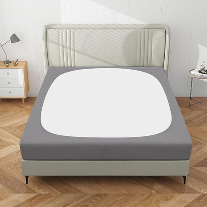 PureFit Stretchy Box Spring Cover King - Elastic Fitted Box Spring Wrap Around 4 Sides, Wrinkle & Fading Resistant Fits King and C-King Size Beds, Light Gray