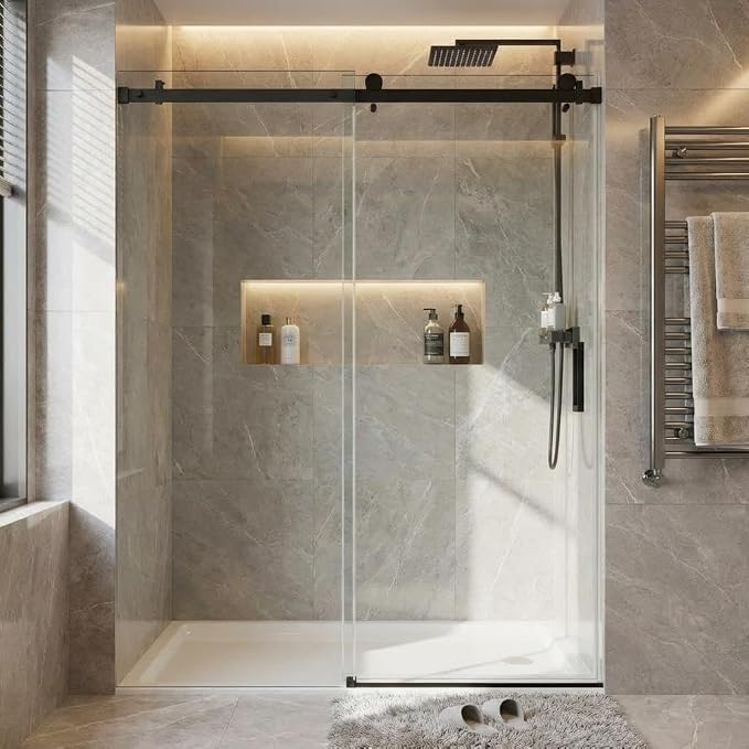 44-48" W x 76" H Sliding Shower Door, 1/4 Inch Clear Tempered Glass, Matte by IDEALHOUSE