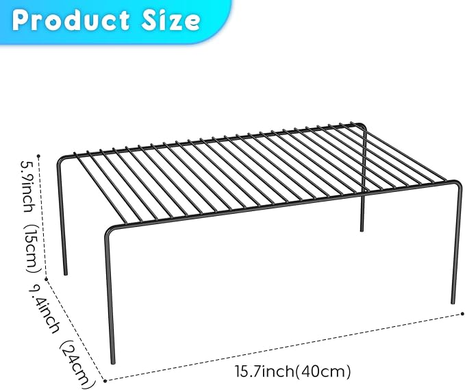 LargeBlack Cabinet Storage Shelf Rack Set of 6, Rustproof Metal Wire Kitchen - Image 3