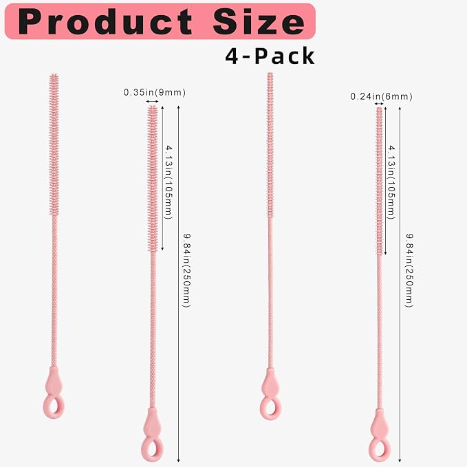 Silicone Straw Cleaner Brush, 4-Piece Reusable Straw Brush Set - Image 5