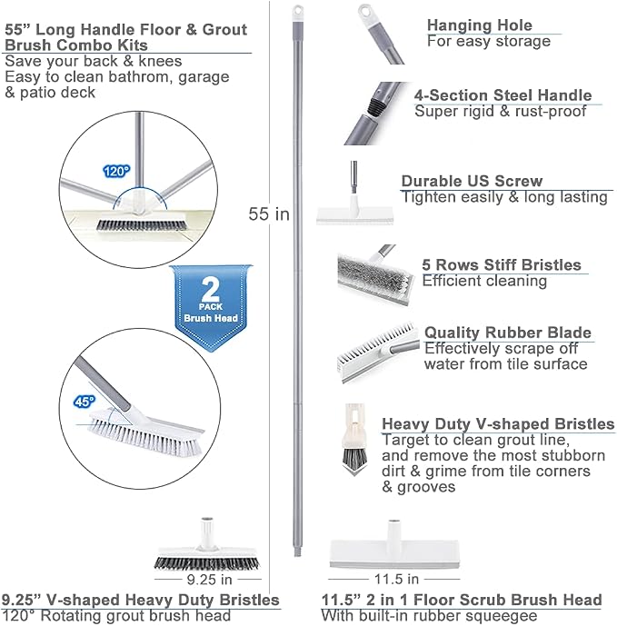 Floor Scrub Brush and Grout Brush Set - Image 6