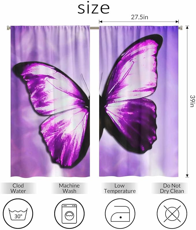Purple Butterfly Kitchen Curtains Magical Mystical Beautiful Butterfly Short - Image 2