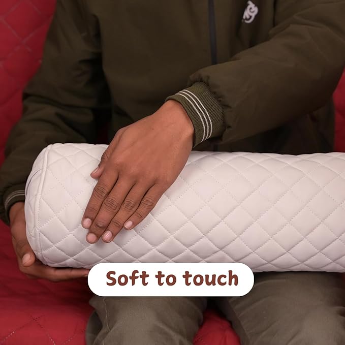 Neck Roll Pillow Cushion Cover, 24x6 Inch Full Moon Round Bolster Pillow Case, Cylinder Soft Lambskin Leather Pillowcase for Head, Spine & Neck Support During Sleep - Quilted White Pack of 2