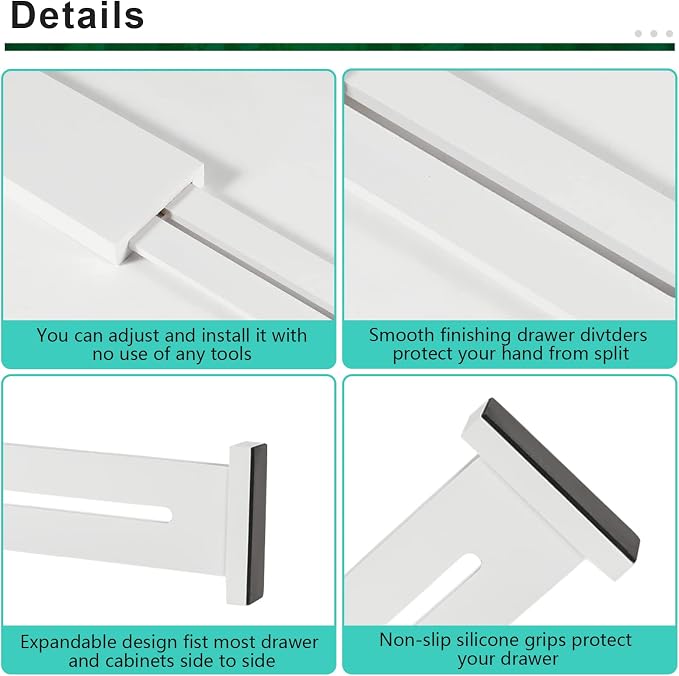 4 Pack Bamboo Drawer Dividers, Adjustable Length from 12 Inch to 17 Inch - Image 4