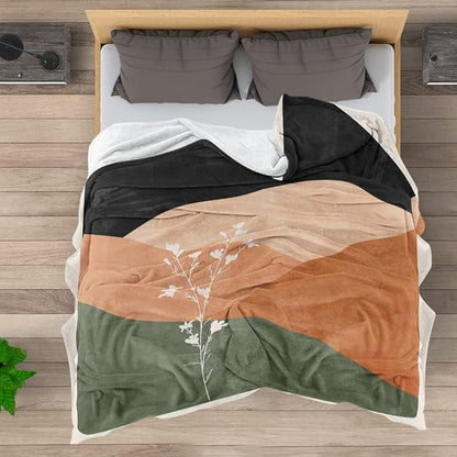 Boho Orange Mid Century Blankets Abstract Modern Throw Blanket Minimalist Boho Aesthetic Soft Warm Bed Bedding Women Blankets for Couch Bedroom Sofa Office Cozy Flannel Blankets 40"X50"