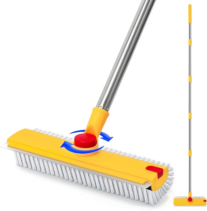 64in Floor Scrub Brush with Long Handle, 3 in 1 Hard Bristle Cleaning Brush by REEWII