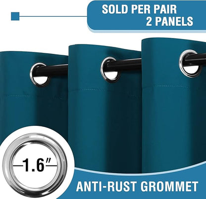 H.VERSAILTEX 100% Blackout Curtains for Bedroom Thermal Insulated Blackout Curtains 45 inch Length Heat and Full Light Blocking Curtains for Living Room with Black Liner 2 Panels Set, Dark Teal