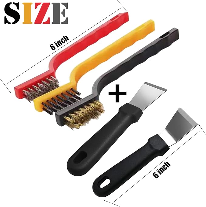 5Pcs Kitchen Stove Cleaning Brush + Scraper Tool Set, Stainless Steel and Nylon - Image 8