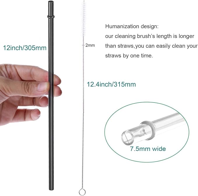 DAKOUFISH 12 Inch Long Black Reusable Plastic Replacement Drinking Straws - Image 3