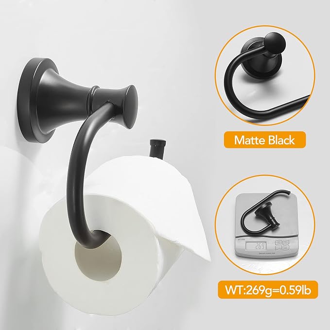 BESy Matte Black Toilet Tissue Paper Holder Matte Black Bathroom Accessories - Image 5