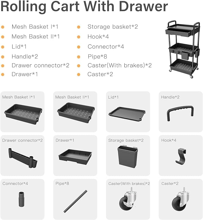 3 Tier Rolling Cart Organizer, Laundry Room Bathroom Organizers and Storage - Image 7