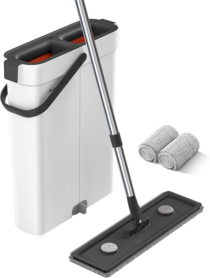 Mop and Bucket with Wringer Set, Hands Free Flat Floor Mop and Bucket, 2 by JOYBOS