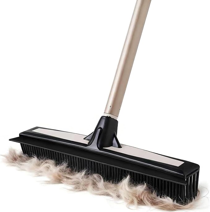 Eyliden Rubber Carpet Rake for Pet Hair, 2-in-1 Push Broom by Eyliden
