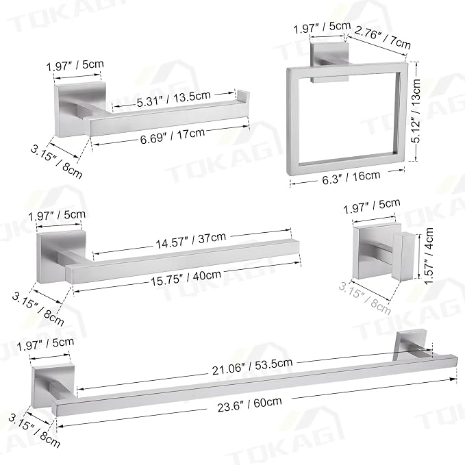 TQKAG 7-Pieces Brushed Nickel Bathroom Hardware Accessories Set 23.6" SUS304 - Image 8
