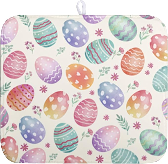 Easter Dish Drying Mat for Kitchen Counter Easter Spring Colorful Eggs Floral by Wnoesat