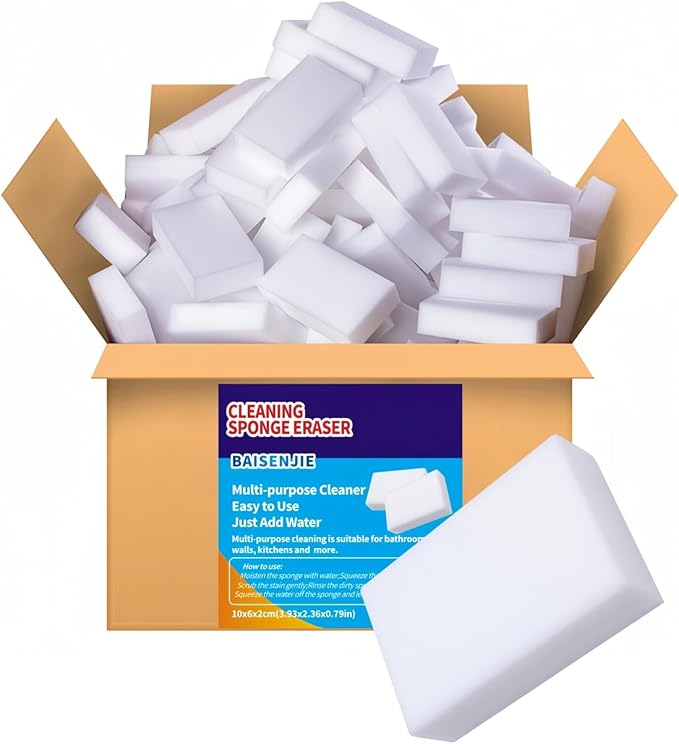 Melamine Sponge, 100 Pack Magic Sponges Eraser Foam Cleaning Pads, Wall Cleaner by BAISENJIE